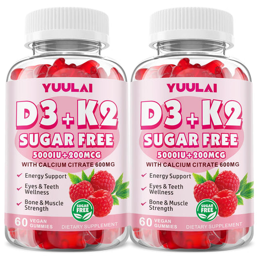 Pack 2 gomitas Vitamina D3 K2 YUULAI 120 unidades frambuesa