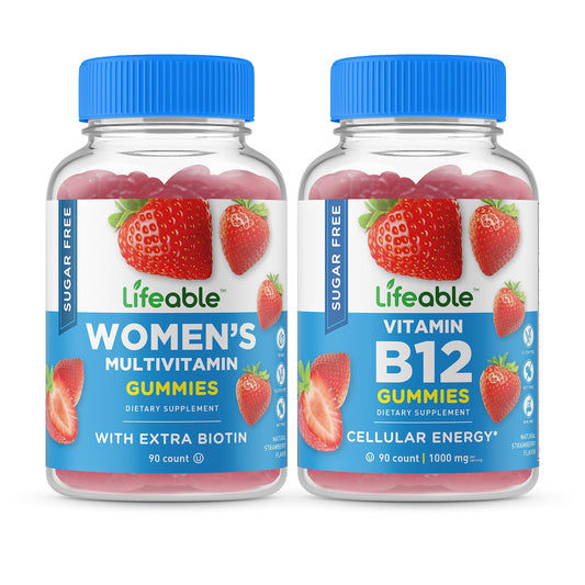 Paquete de gomitas multivitamínicas sin azúcar mujer Lifeable con B12