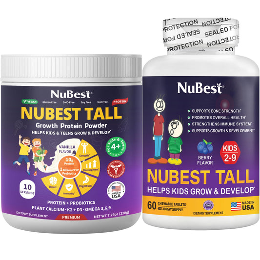 Pack NuBest con proteína y multivitaminas para niños.