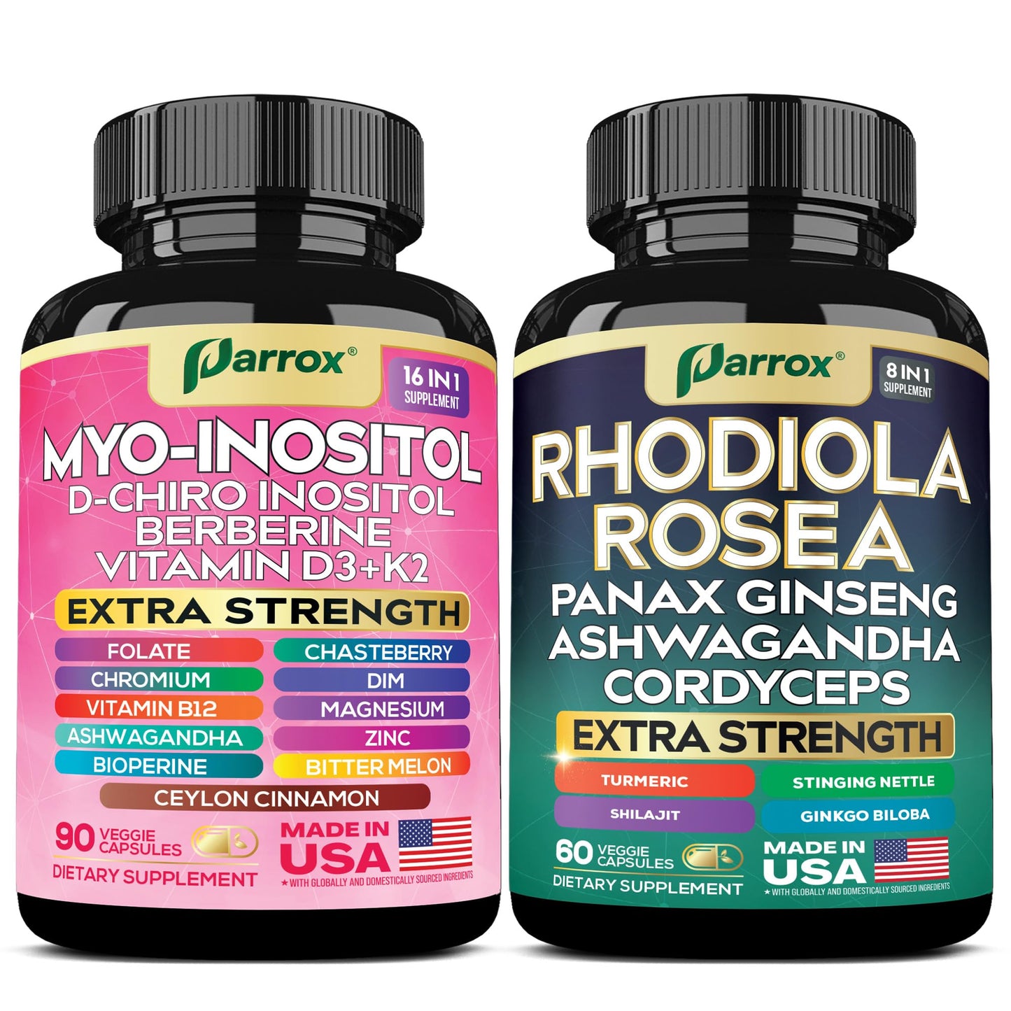 Pack Parrox Myo-Inositol y Rhodiola Rosea para bienestar adaptogénico