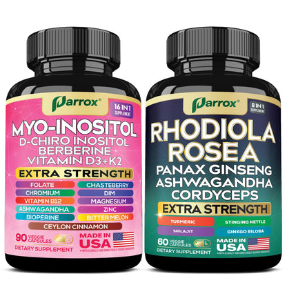 Pack Parrox Myo-Inositol y Rhodiola Rosea para bienestar adaptogénico