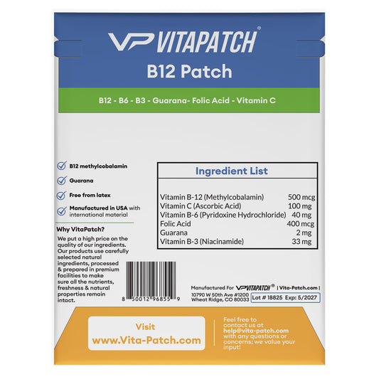 Packaging parche B12 VitaPatch con metilcobalamina y guaraná