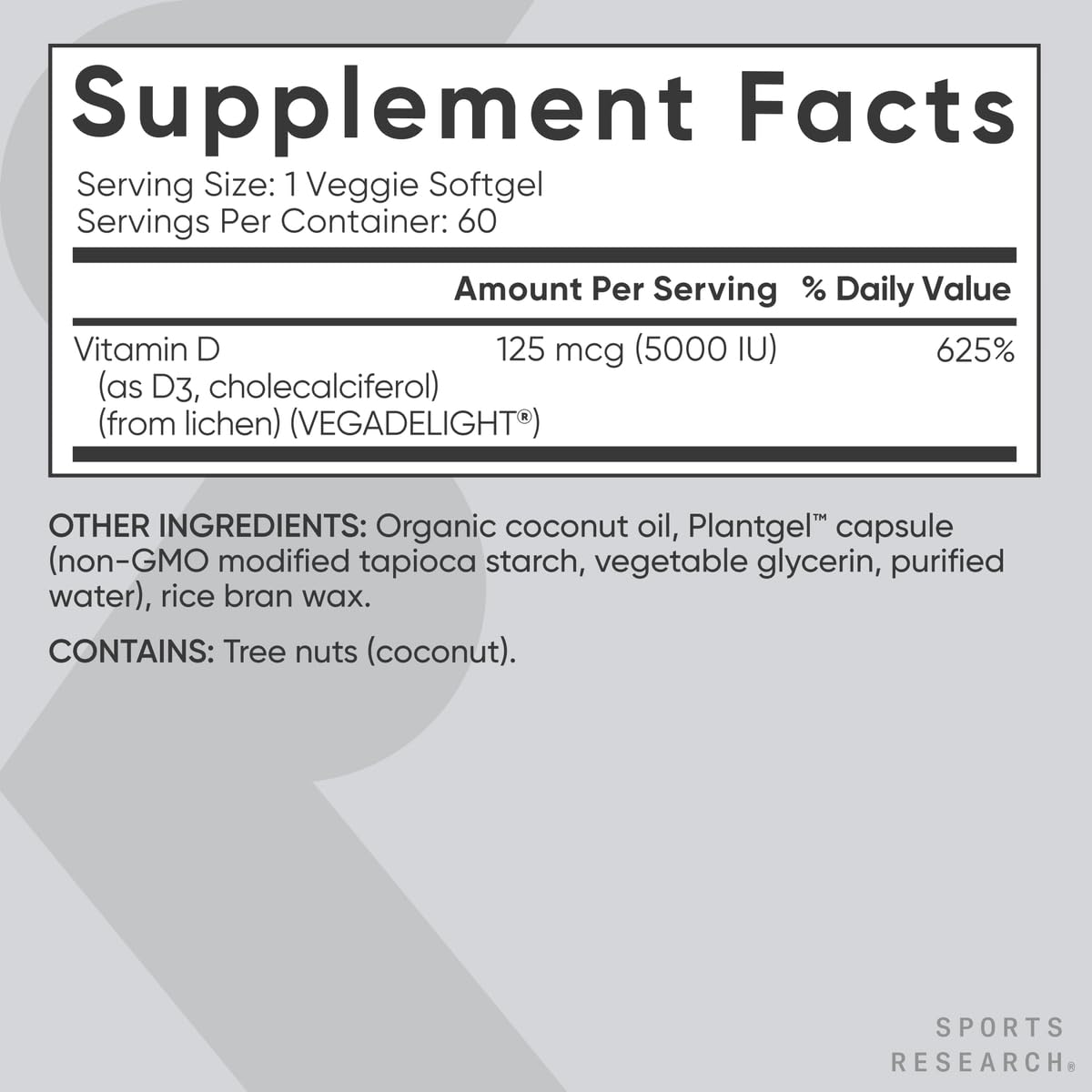 Packaging Sports Research vitamina d3 vegana sin carragenina