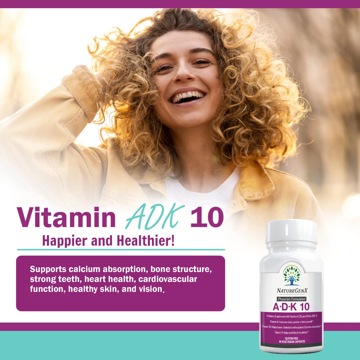 Panel informativo suplemento vitamina ADK NatureGenX