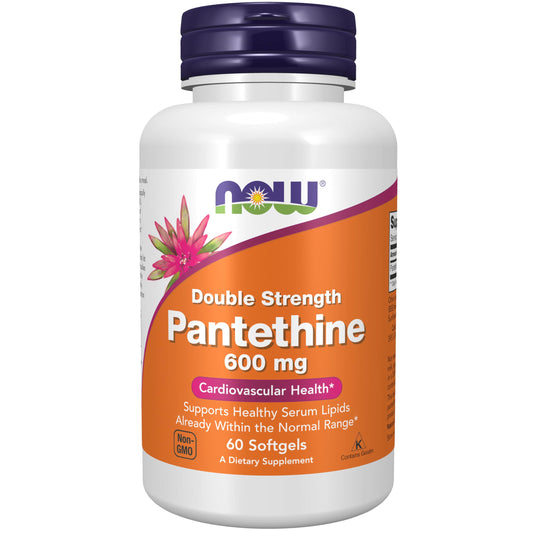 Pantetina 600 mg cápsulas blandas paquete NOW Foods vista frontal