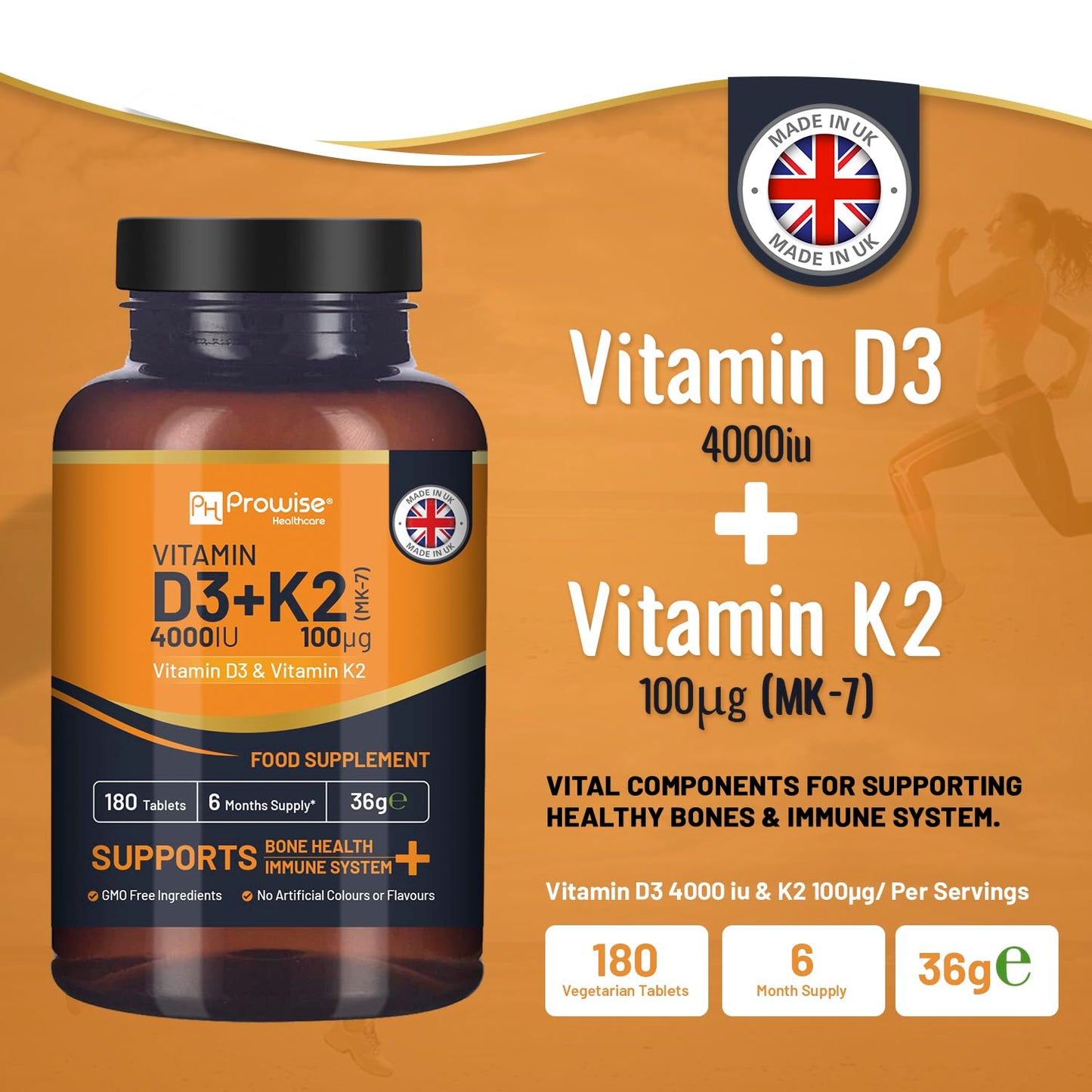 Paquete 180 tabletas vegetarianas vitamina d3 k2 suministro 6 meses