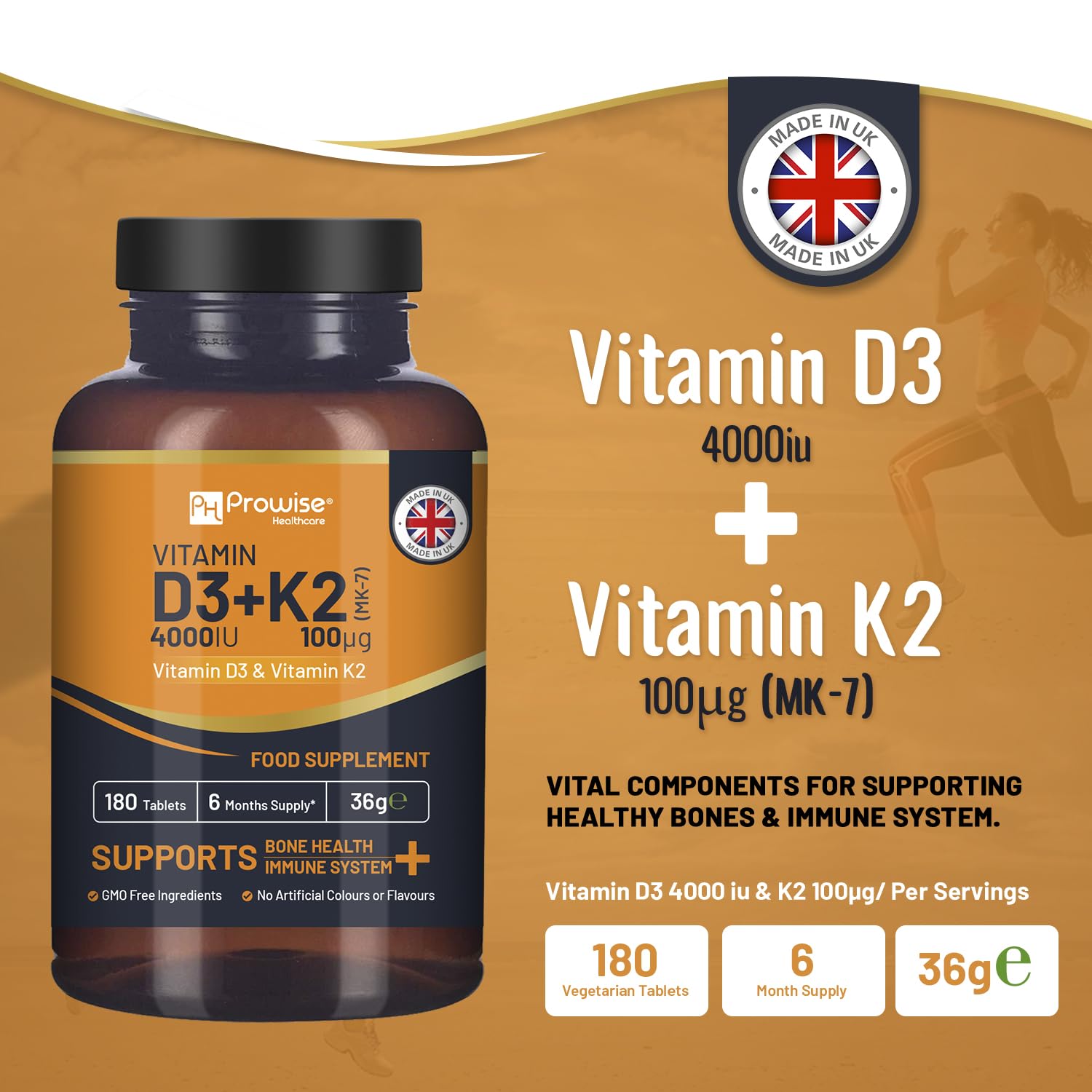 Paquete 180 tabletas vegetarianas vitamina d3 k2 suministro 6 meses