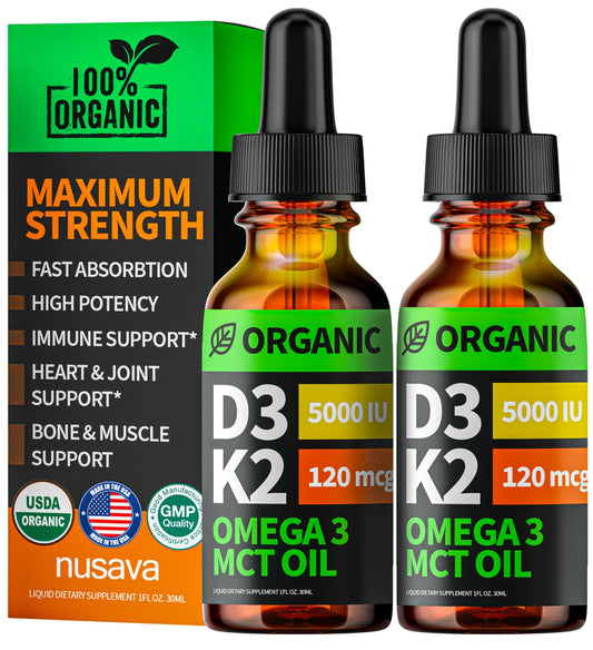 Paquete 2 gotas líquidas orgánicas Vitamina D3 K2 5000 IU