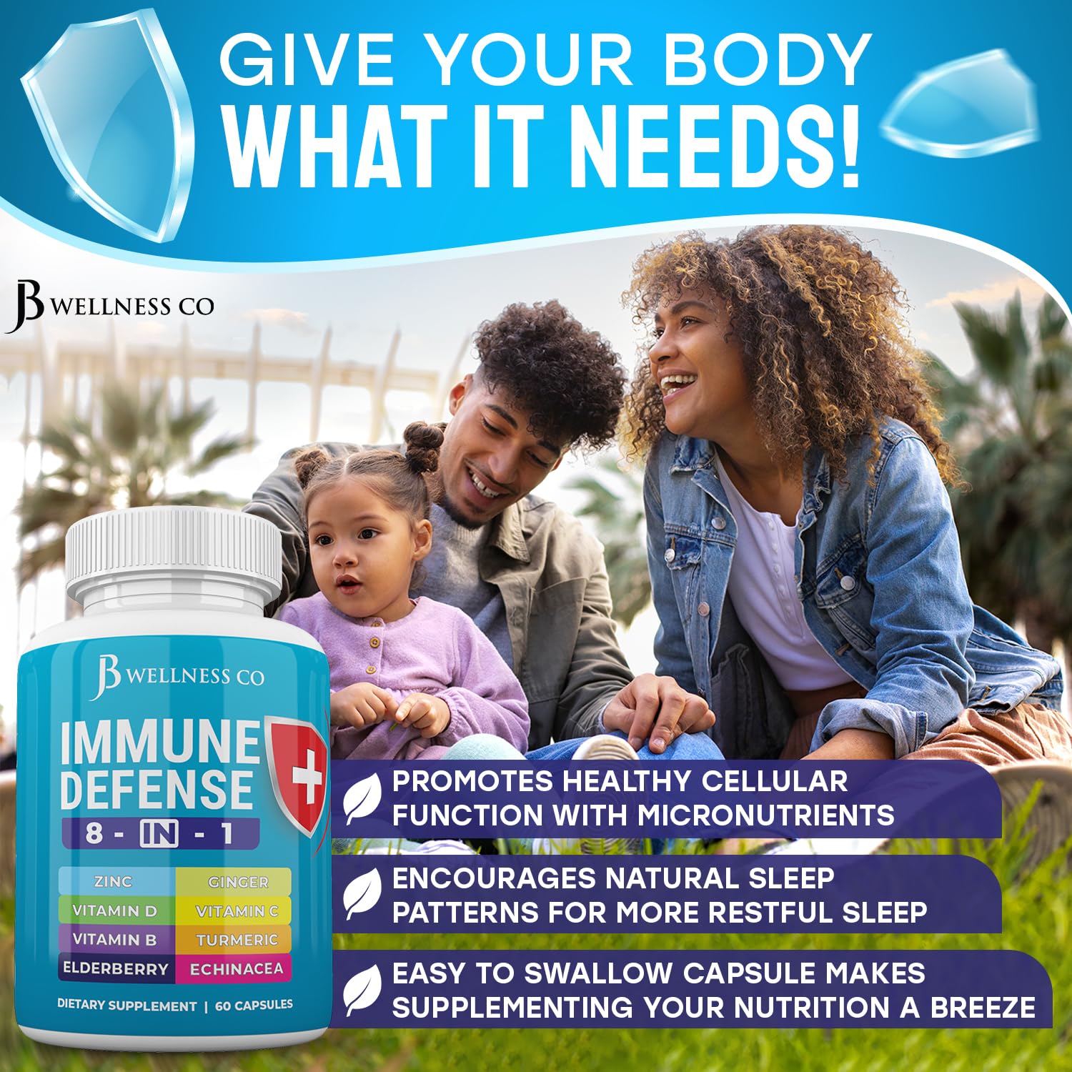 Paquete 2 JB Wellness Co cápsulas multivitamínicas para sistema inmune
