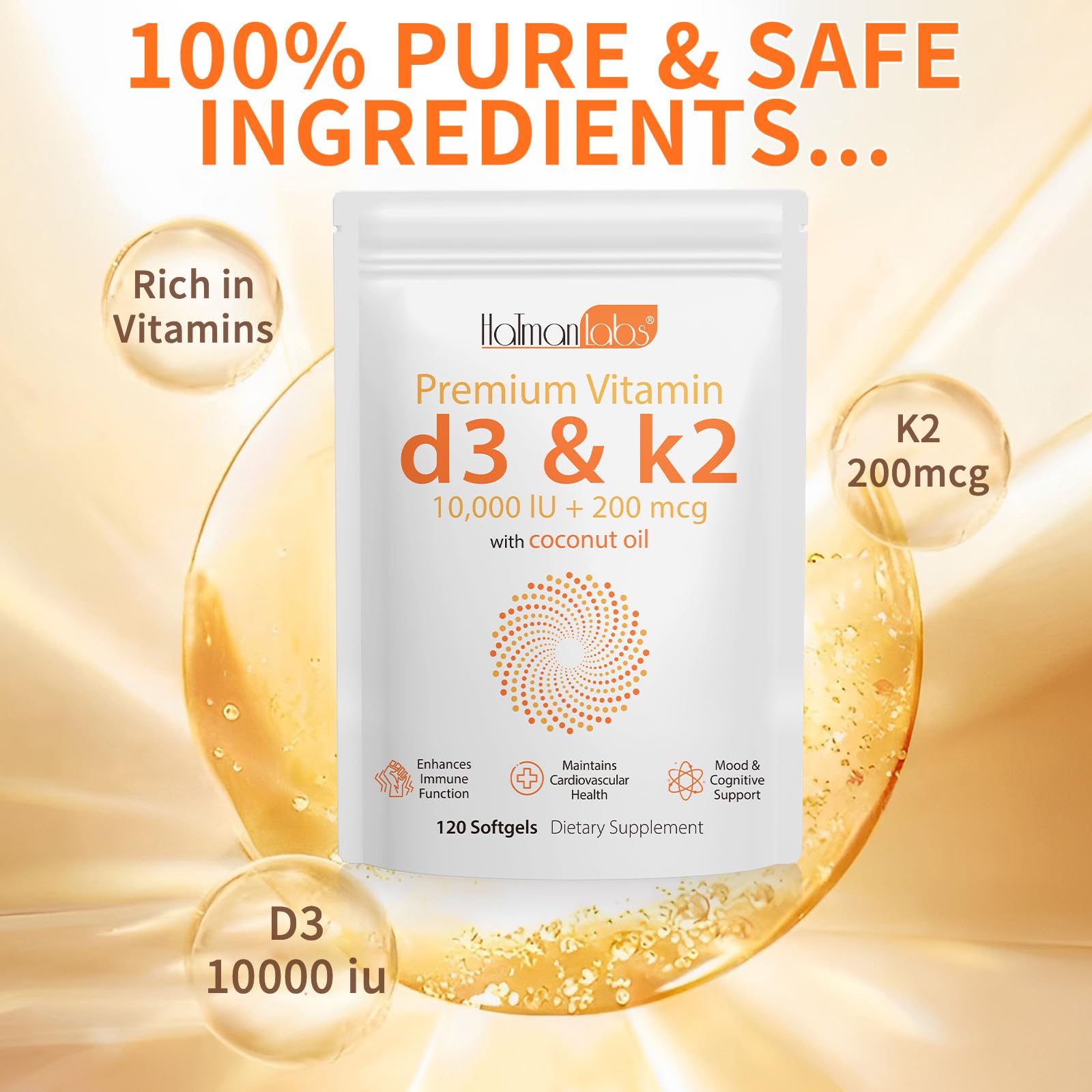 Paquete de 2 MXCZBSM vitamina D3 K2 10000 UI 120 cápsulas cada uno