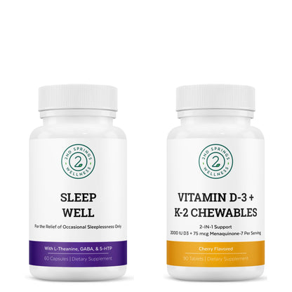Paquete 2nd Springs Sleep Well y vitaminas D3 K2 masticables para sueño