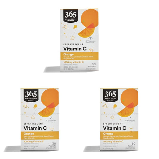Paquete 3 polvo efervescente vitamina C naranja 365 Whole Foods