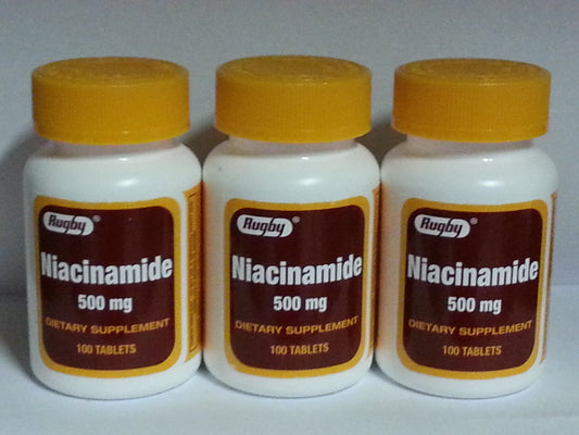 Paquete de 3 rugby niacinamida 500mg 100 tabletas producto