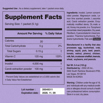 Paquete de 30 días del suplemento inositol polvo para mujeres
