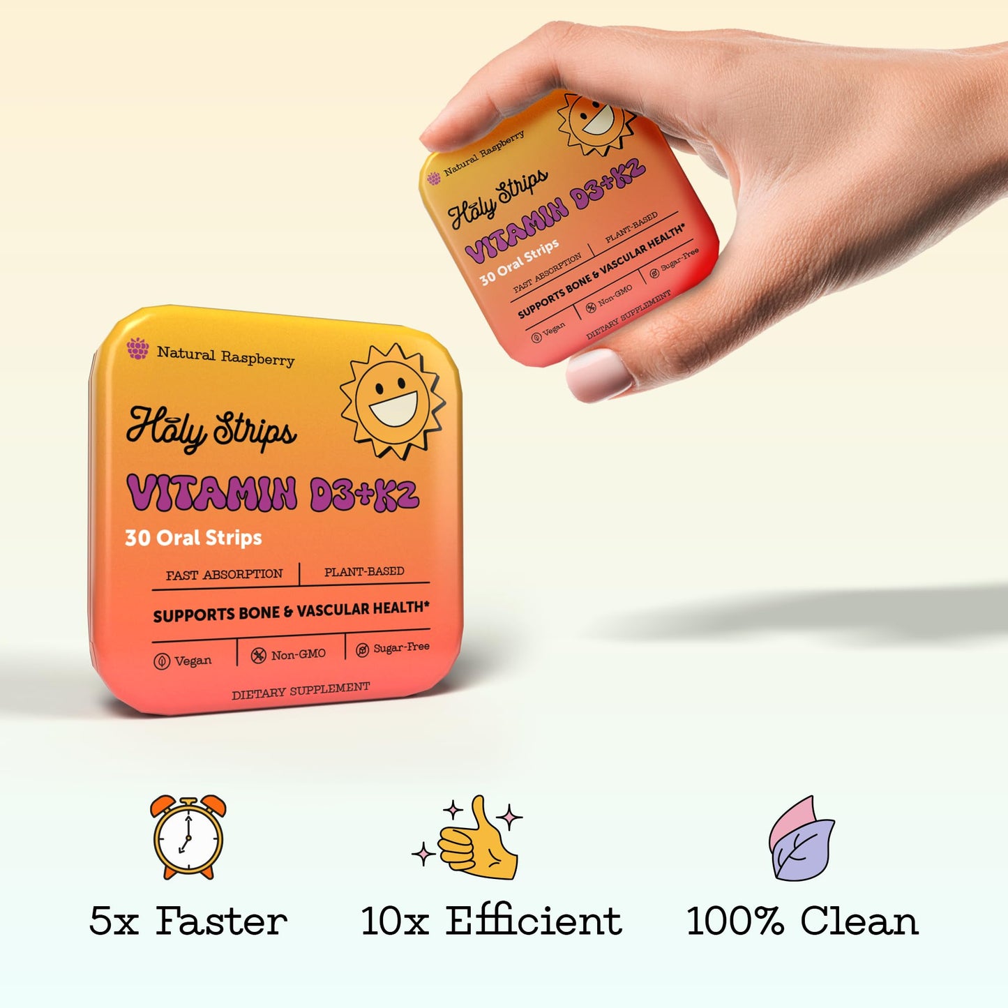 Paquete de 30 tiras orales HOLY STRIPS vitamina d3 k2 sin azúcar
