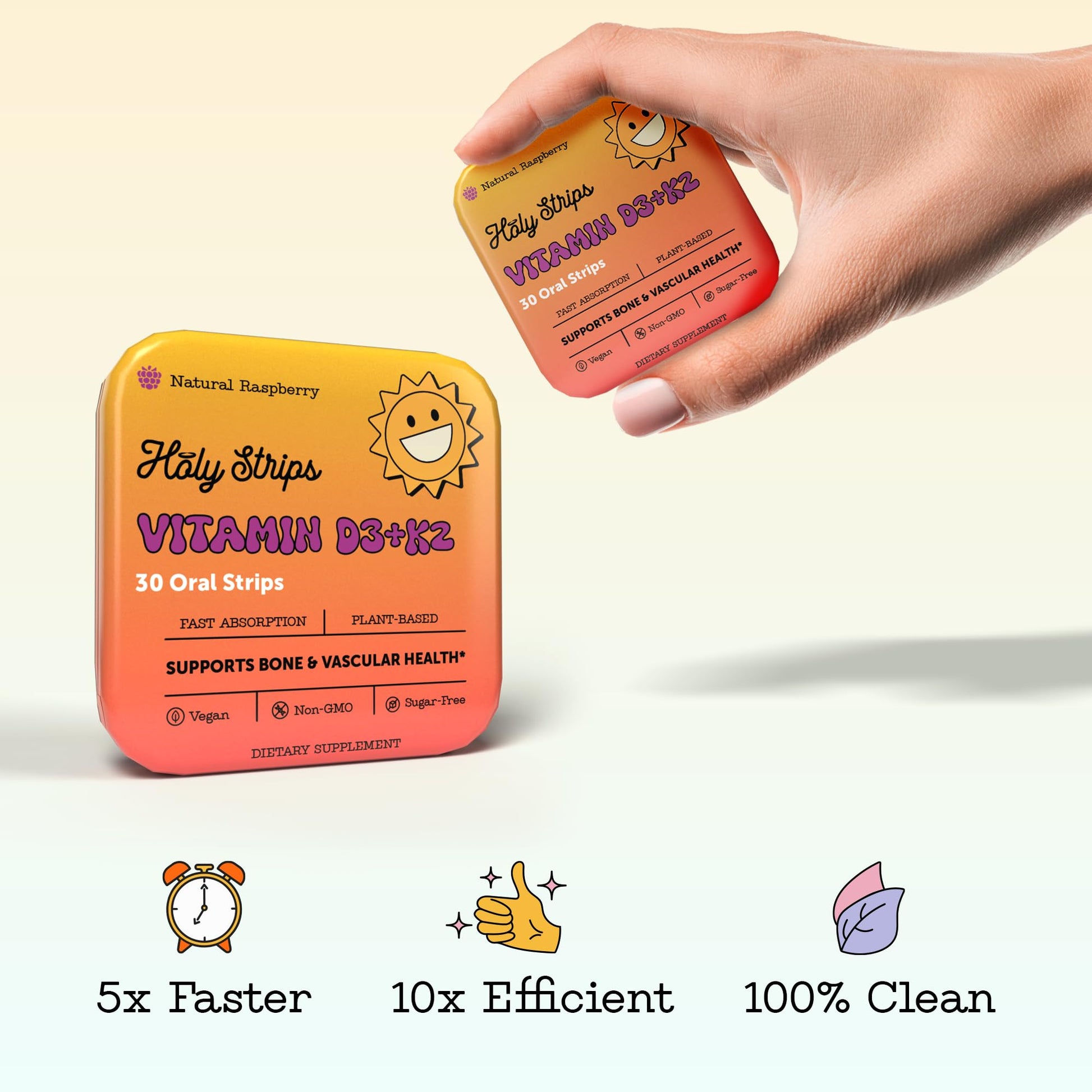 Paquete de 30 tiras orales HOLY STRIPS vitamina d3 k2 sin azúcar