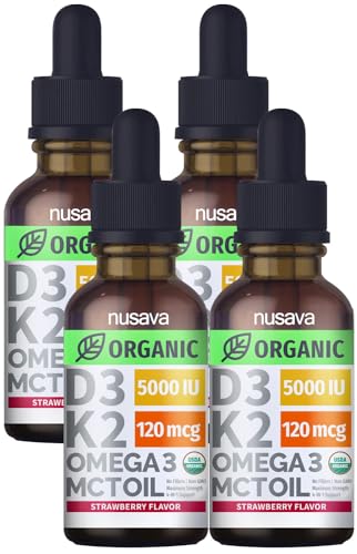 Paquete de 4 frascos gotas vitamina D3 K2 NUSAVA sabor fresa