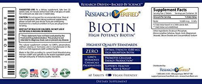 Paquete 6 unidades Research Verified Biotina pura para cabello y piel