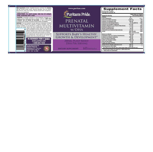 Paquete de 60 cápsulas blandas multivitamínico prenatal con DHA