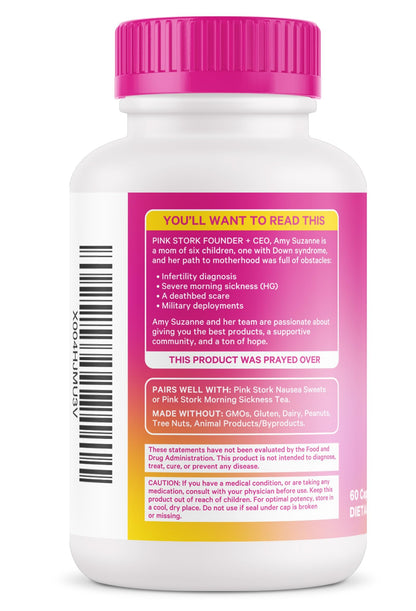 Paquete 60 cápsulas Pink Stork con vitamina B6 y electrolitos naturales