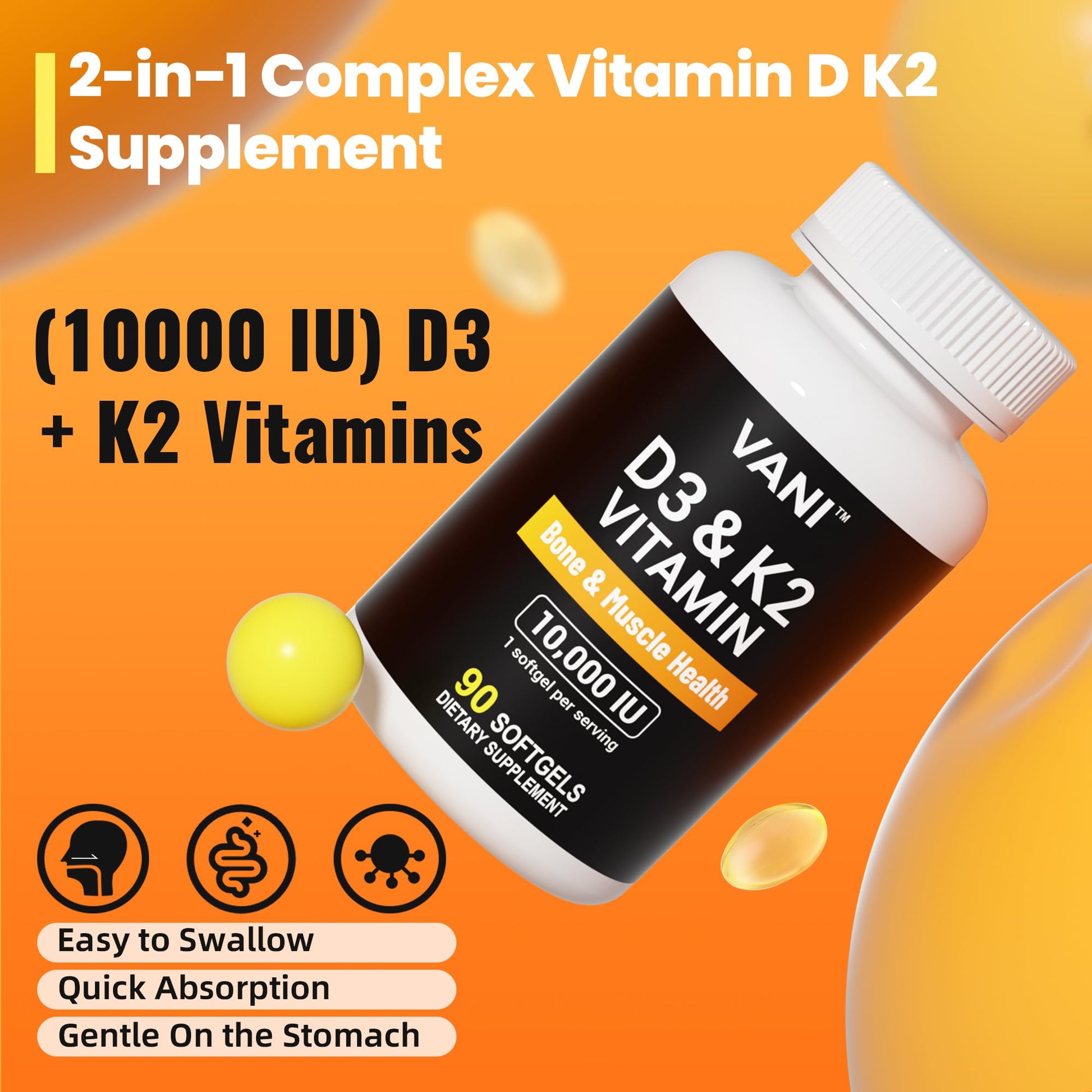 Paquete 90 cápsulas vitaminas D3 y K2 para fortalecer huesos