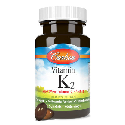 Paquete de 90 softgels vitamina K2 Carlson Labs