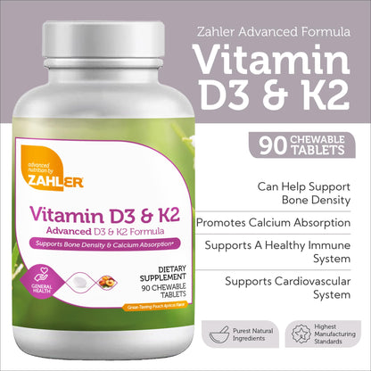 Paquete de 90 tabletas masticables vitamina D3 y K2 Zahler