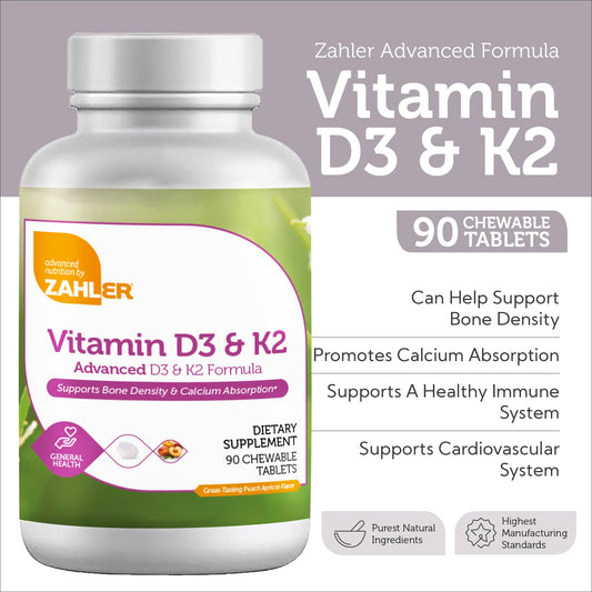 Paquete de 90 tabletas masticables vitamina D3 y K2 Zahler