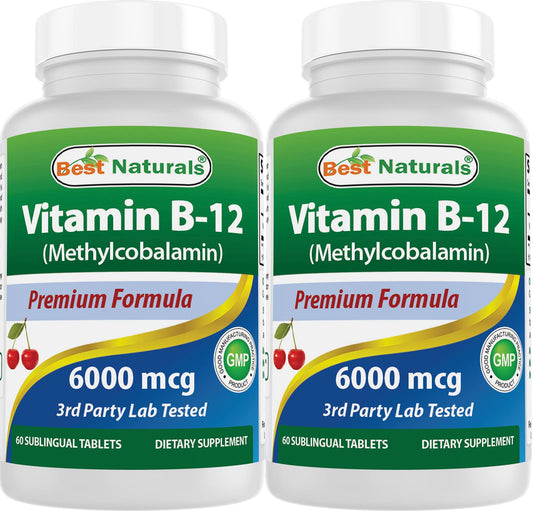 Paquete Best Naturals vitamina b12 6000mcg 60 tabletas sublinguales