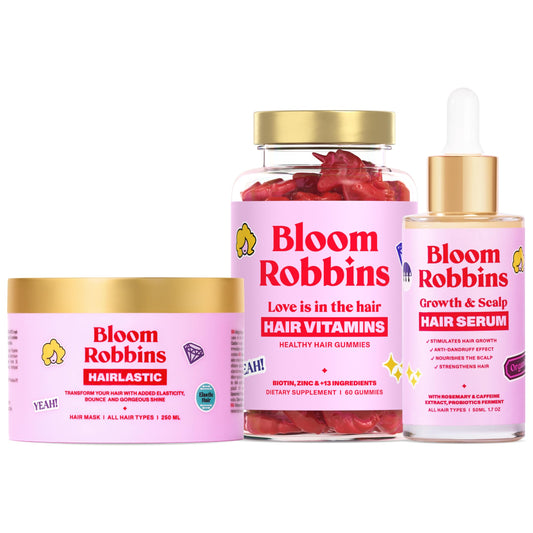 Paquete Bloom Robbins cuidado capilar saludable con gomitas y serum