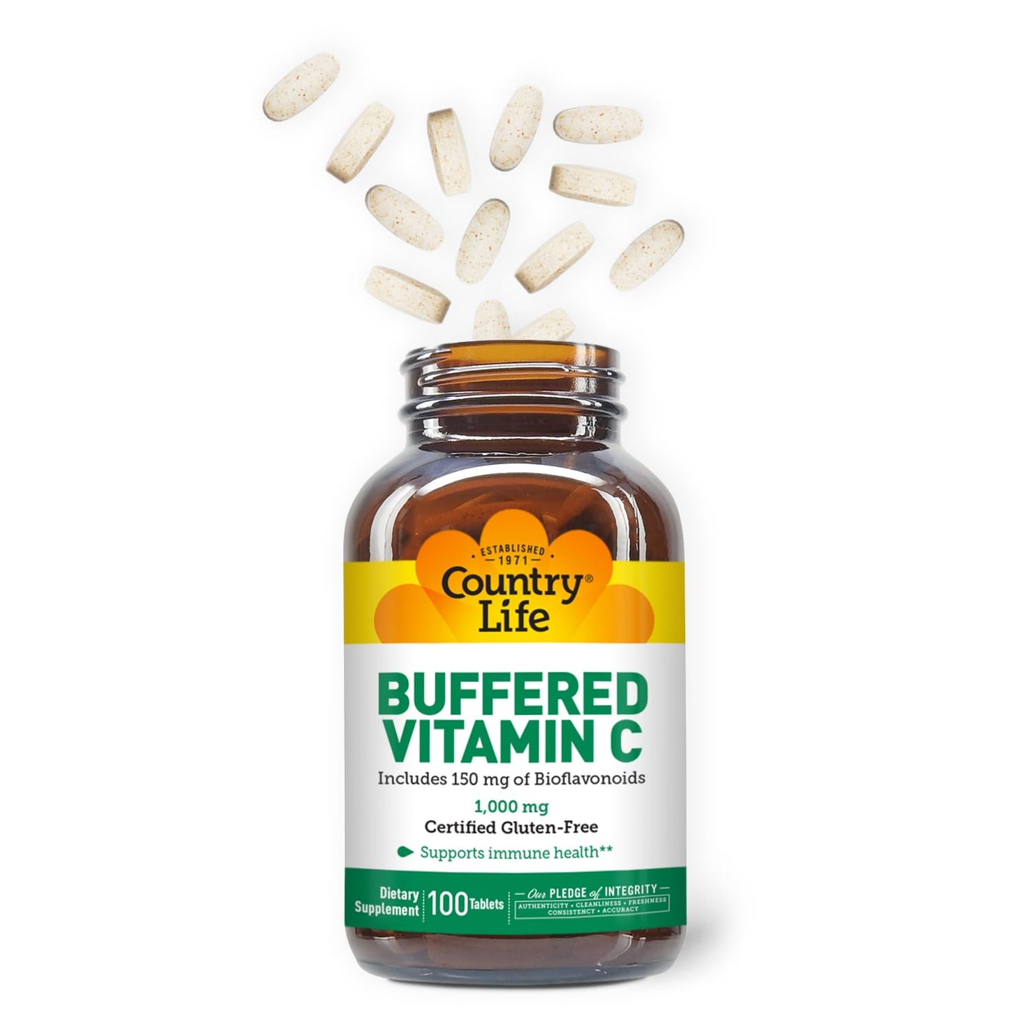 Paquete y botella vitamina C buffer Country Life 100 tabletas