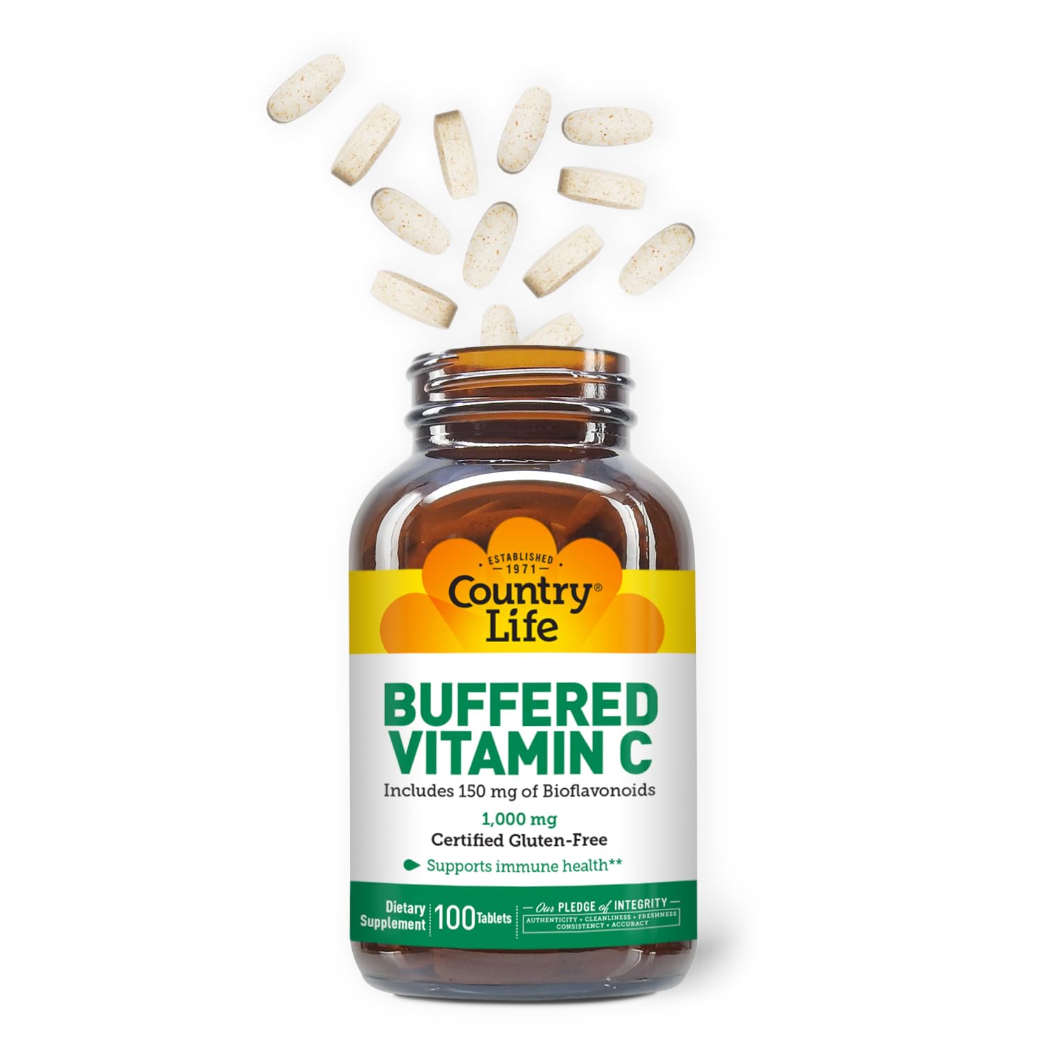 Paquete y botella vitamina C buffer Country Life 100 tabletas