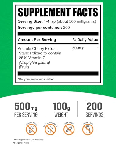 Paquete BulkSupplements extracto acerola polvo vitamina c