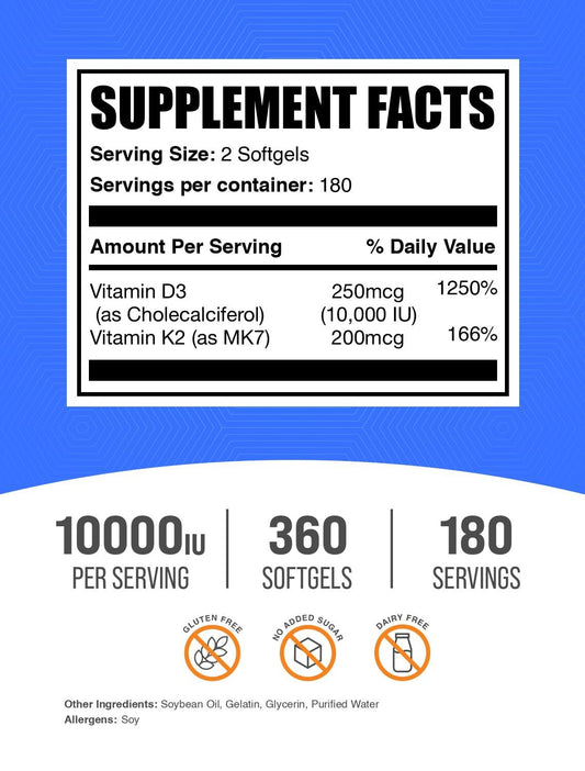 Paquete BulkSupplements Vitamina D3 K2 cápsulas