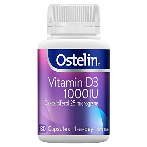 Paquete de cápsulas Ostelin Vitamina D3 1000 IU 130 unidades