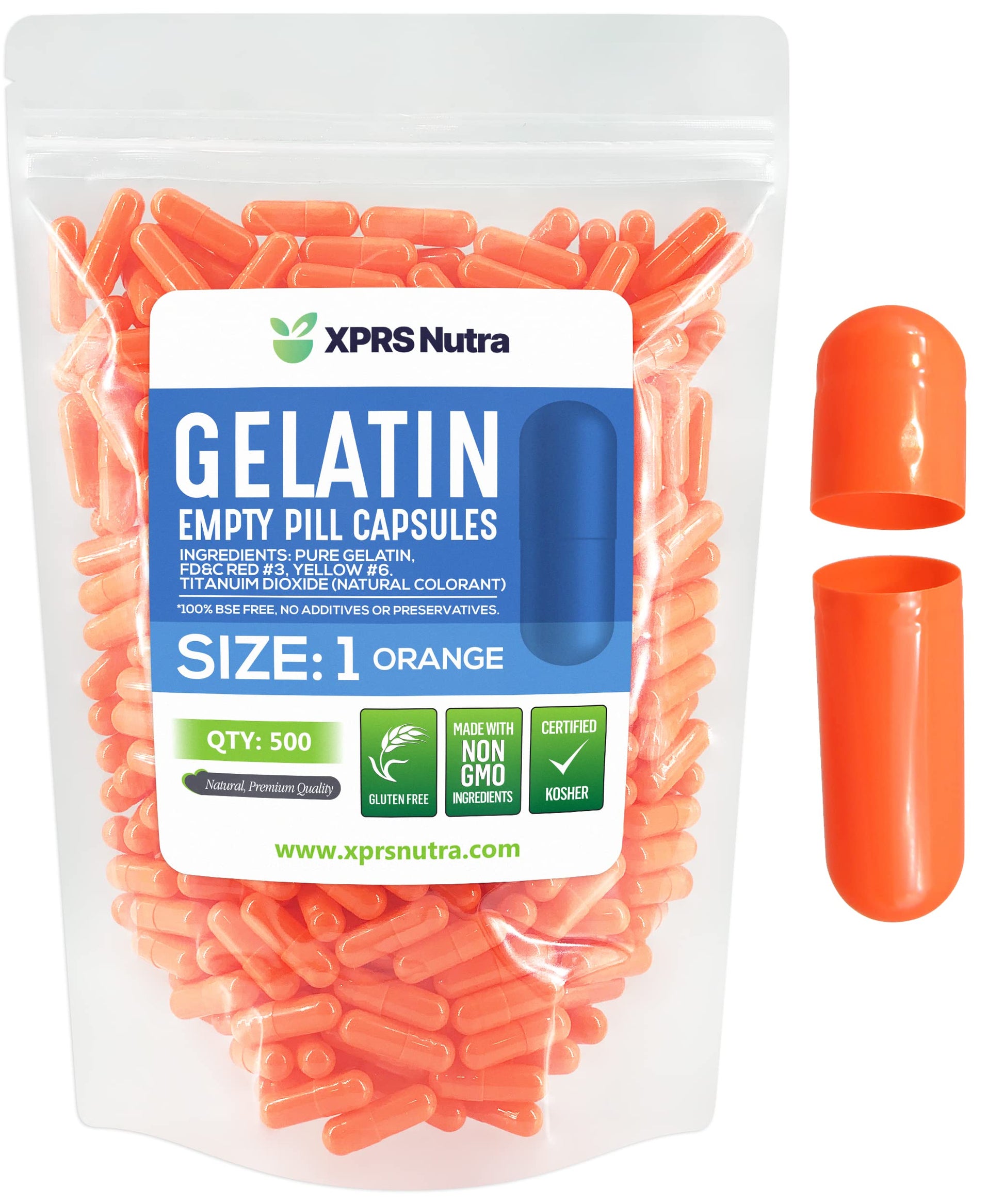 Paquete de cápsulas vacías de gelatina XPRS Nutra
