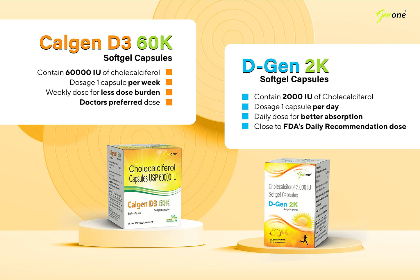 Paquete de cápsulas vitamina d3 genone dgen 2k 60 unidades