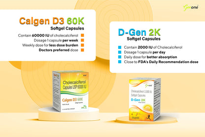 Paquete de cápsulas vitamina d3 genone dgen 2k 60 unidades