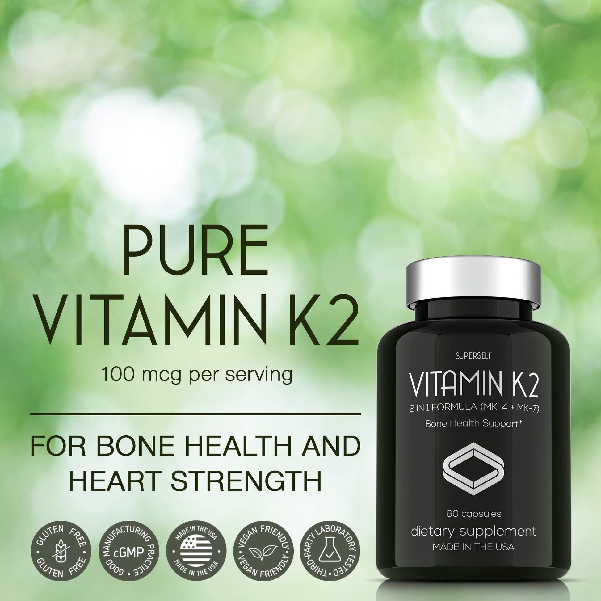 Paquete cápsulas vitamina K2 SuperSelf 100 mcg 60 unidades veganas