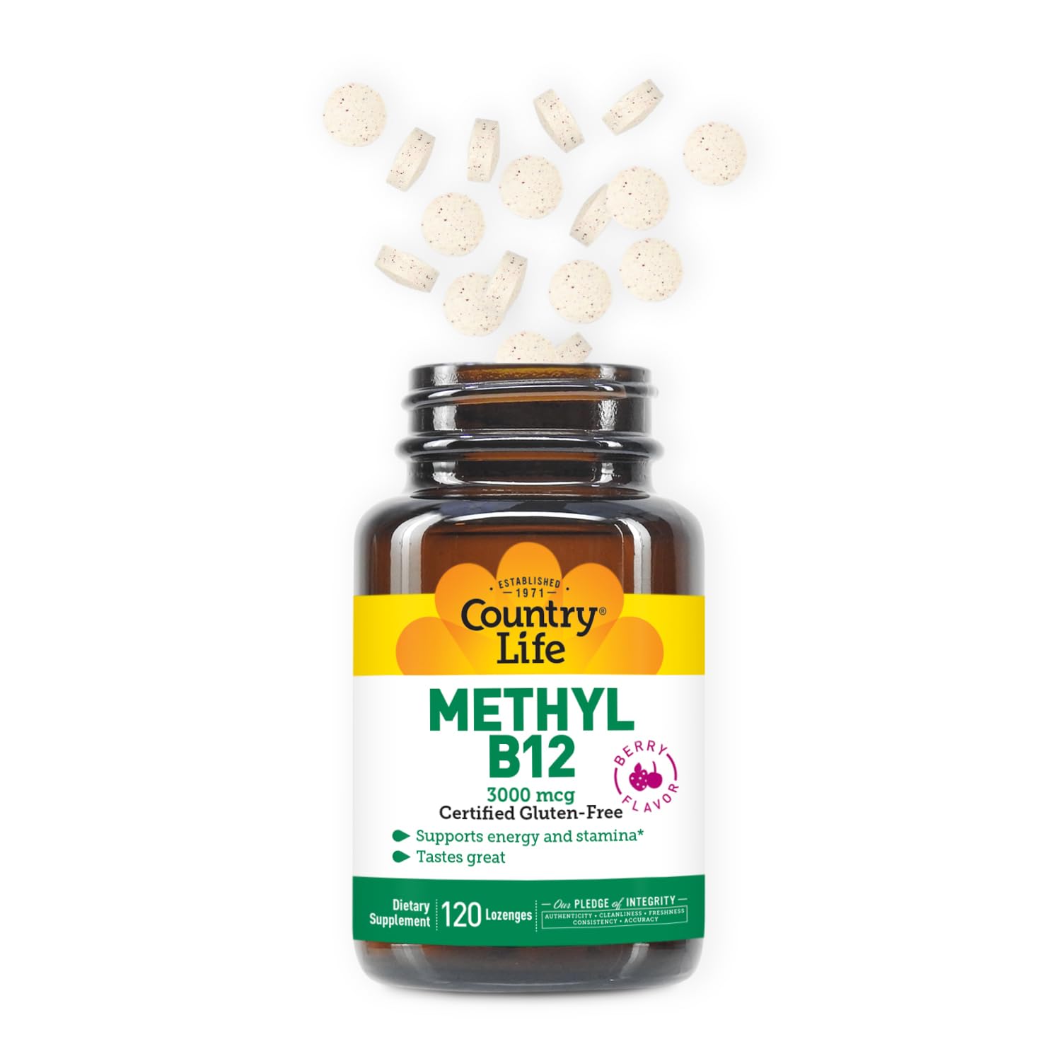 Paquete Country Life pastillas Metil B-12 veganas 120 tabletas