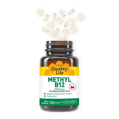 Paquete Country Life pastillas Metil B-12 veganas 120 tabletas