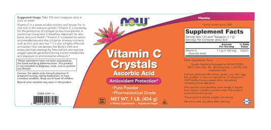 Paquete cristales Vitamina C pureza grado farmacéutico Now Foods