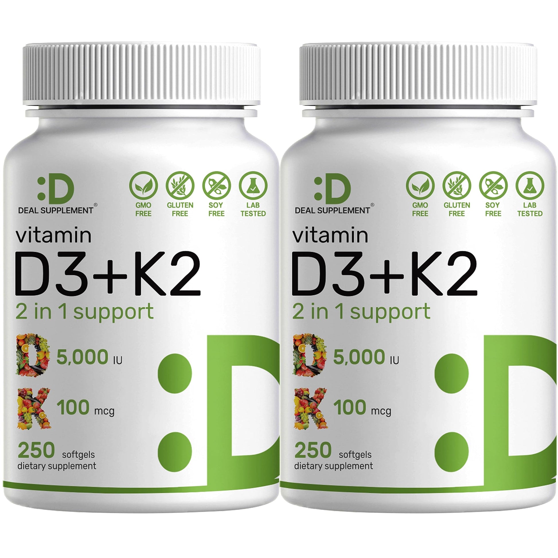 Paquete DEAL SUPPLEMENT 2 botellas vitamina D3 K2 250 cápsulas cada
