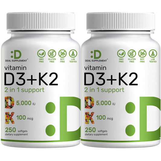 Paquete DEAL SUPPLEMENT 2 botellas vitamina D3 K2 250 cápsulas cada