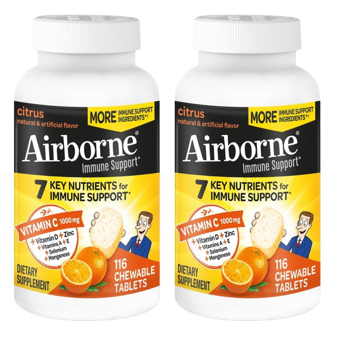 Paquete doble Airborne tabletas masticables vitamina C 1000mg zinc