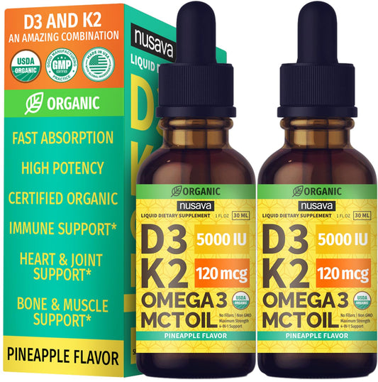 Paquete doble gotas líquidas NUSAVA Vitamina D3 K2 sabor piña