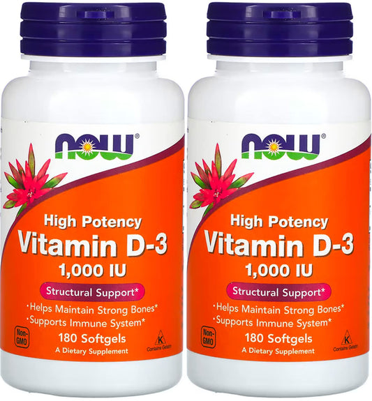 Paquete doble Now Foods Vitamina D3 1000 UI 180 cápsulas blandas