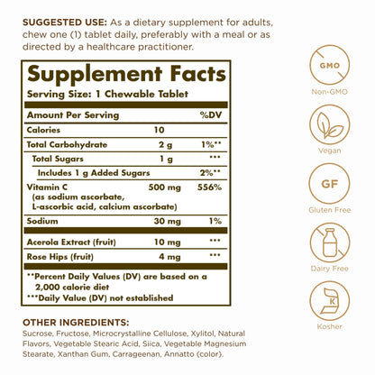 Paquete doble SOLGAR vitamina C masticable 180 dosis