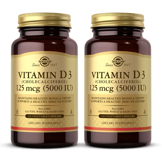 Paquete doble SOLGAR vitamina D3 5000 IU 240 cápsulas vegetales