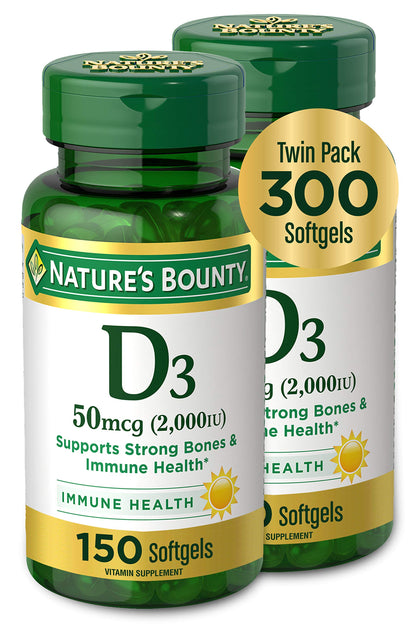 Paquete doble vitamina D3 2000IU Nature's Bounty 150 cápsulas
